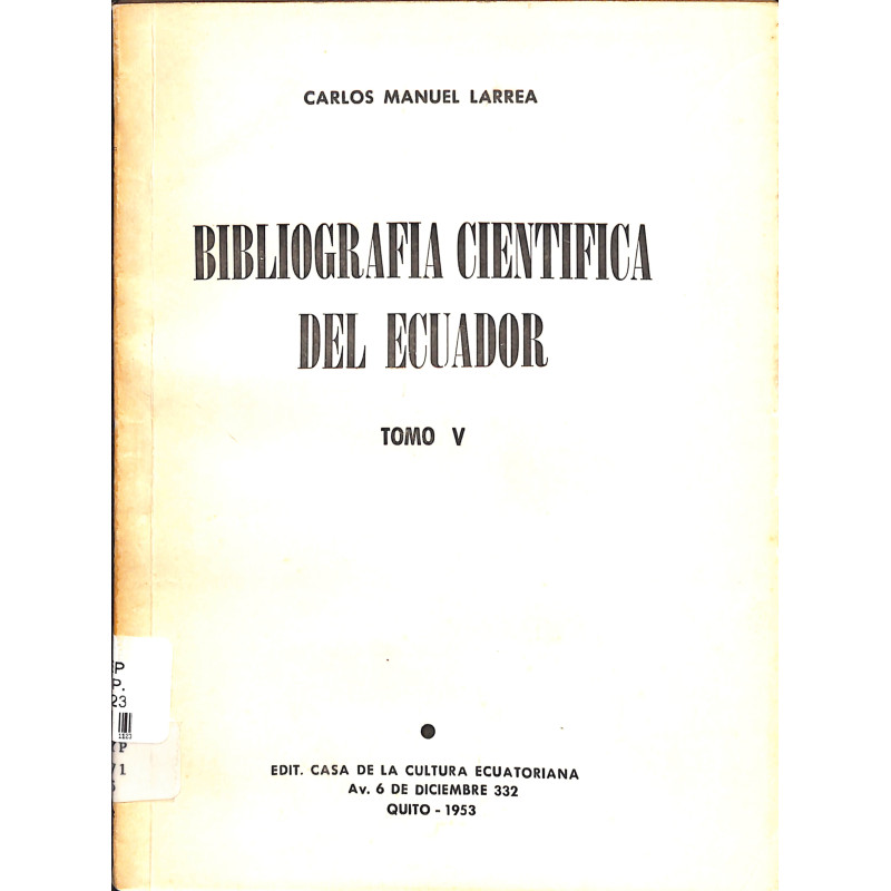 Bibliografía científica del Ecuador, Tomo V