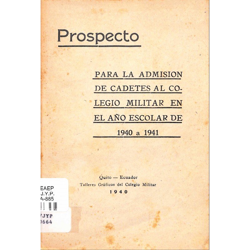 Prospecto para la admisión de cadetes al colegio militar en el