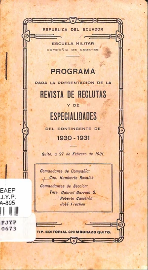 Programa para la presentación de la revista de reclutas y de especialidades del contingente de 1930-1931
