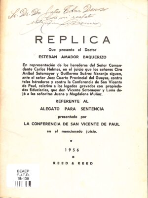 Réplica que presenta al doctor Esteban Amador Baquerizo